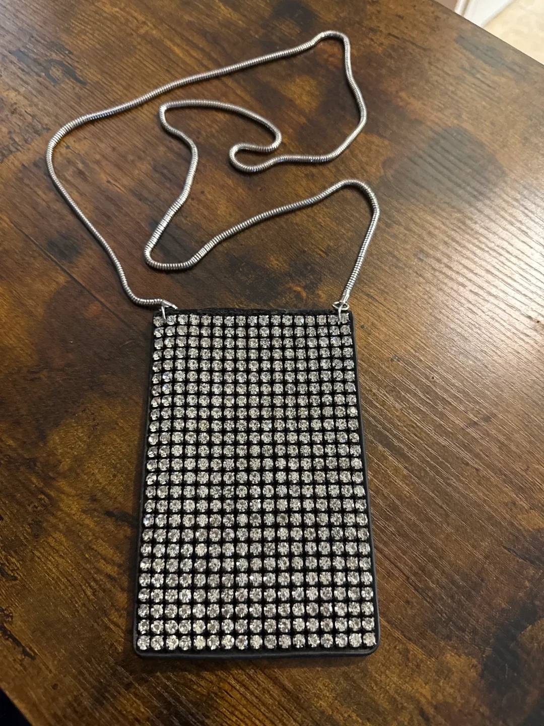 Black Embellished Phone Bag with Chain