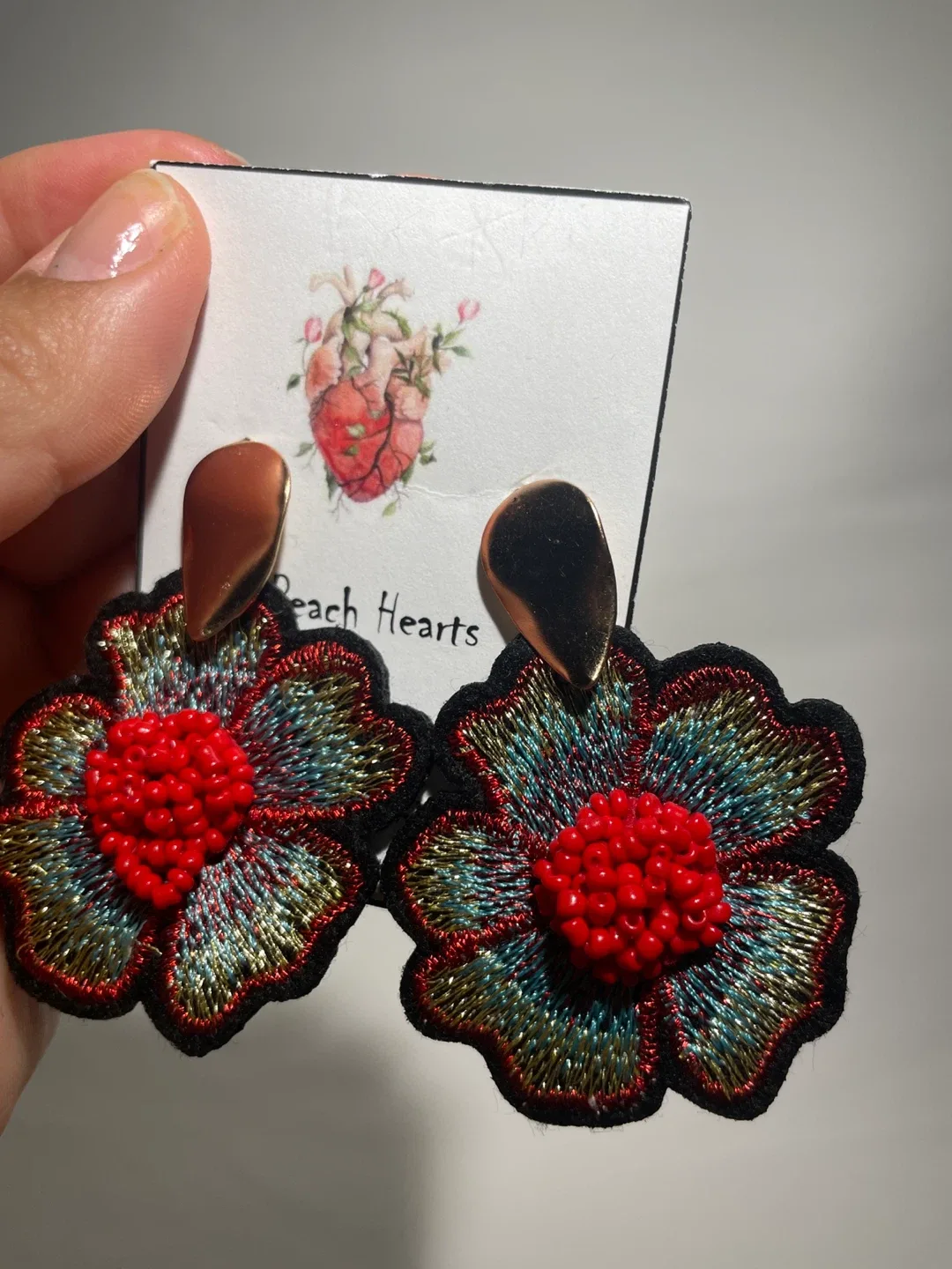 Peach Hearts Flower Earrings