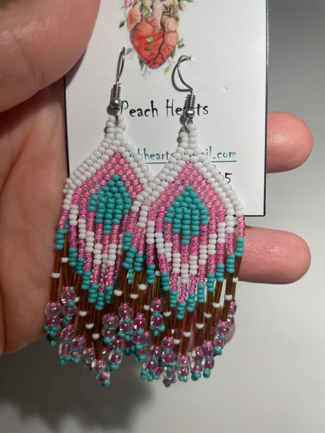 NEW Peach Hearts Beaded Dangle Earrings