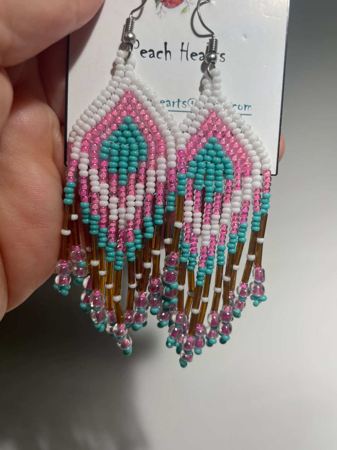 NEW Peach Hearts Beaded Dangle Earrings - photo 2