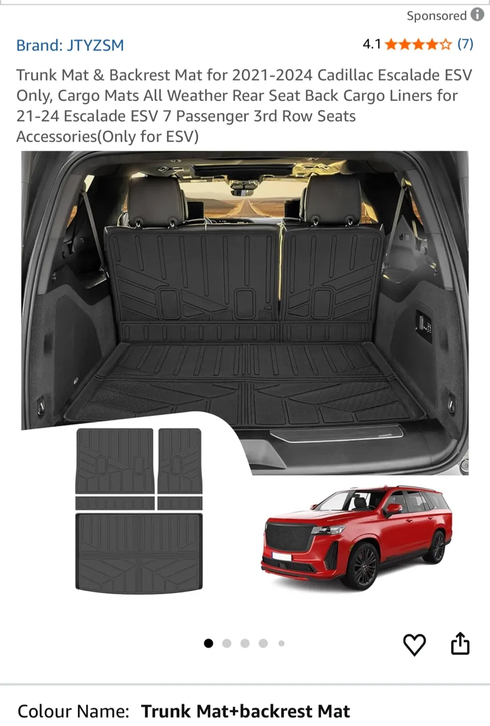 Cadillac Escalade Cargo/Backrest Mats