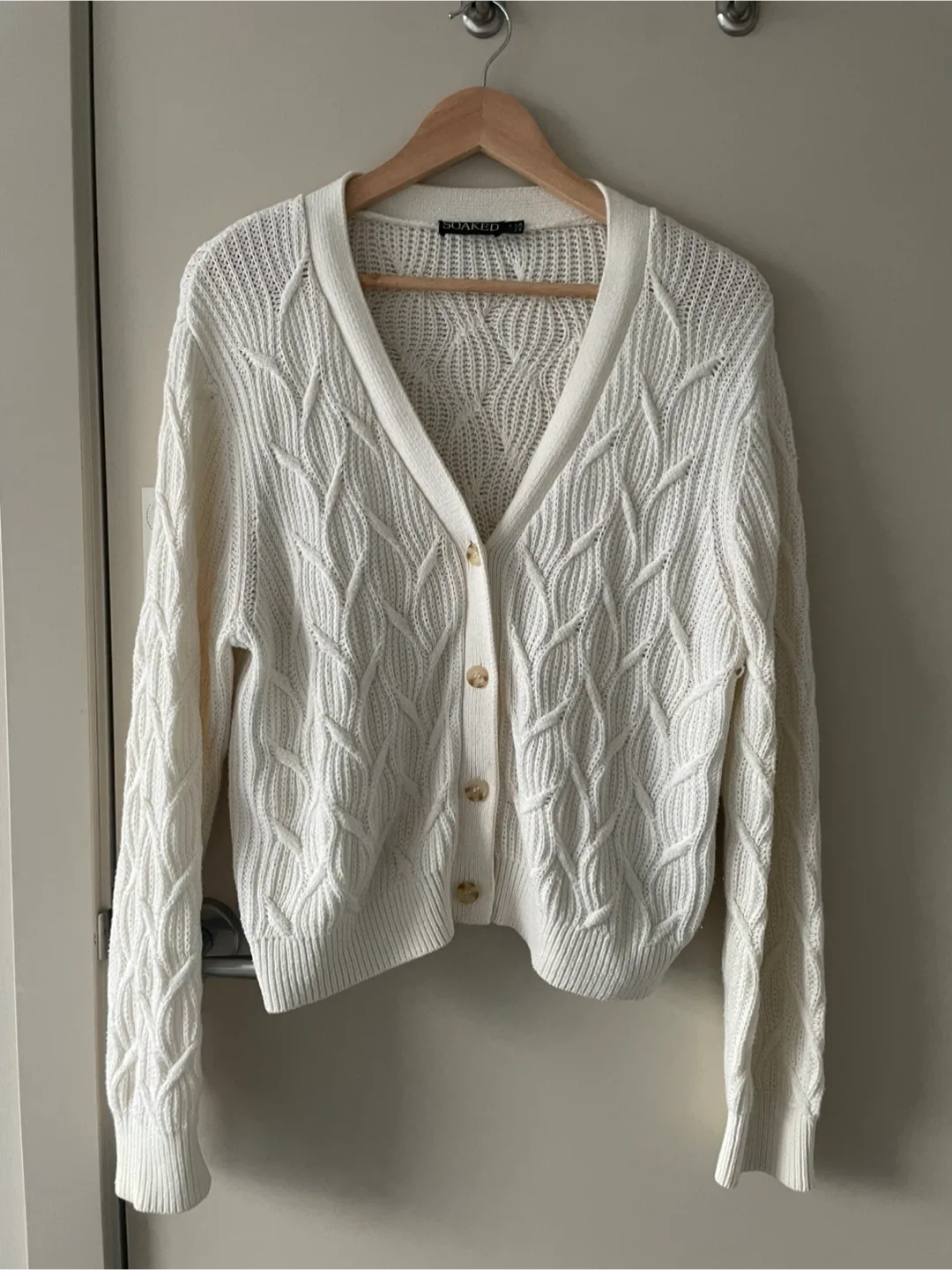 Soaked Cream Cable Knit Cardigan - Size L #Cleanout