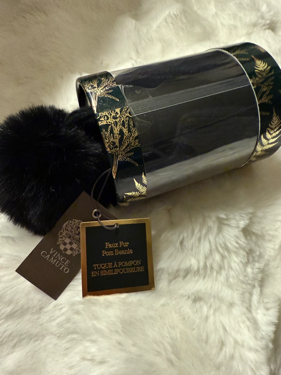 #cleanout Vince Camuto Black Faux Fur Pom Beanie - New - photo 3
