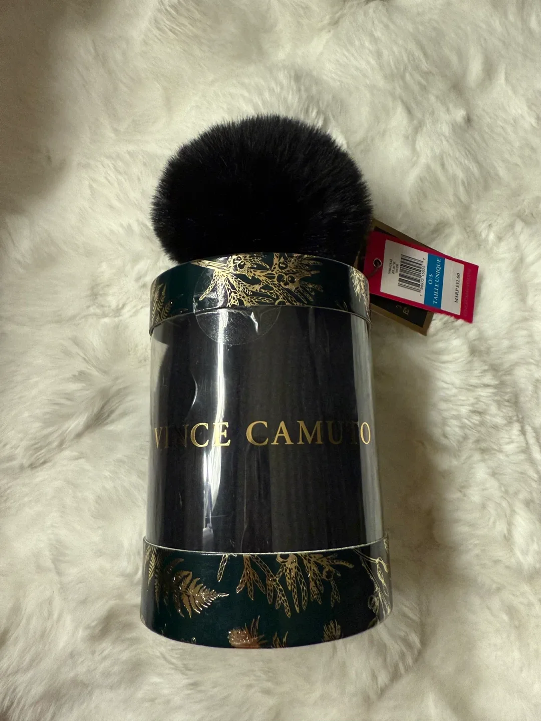 #cleanout Vince Camuto Black Faux Fur Pom Beanie - New