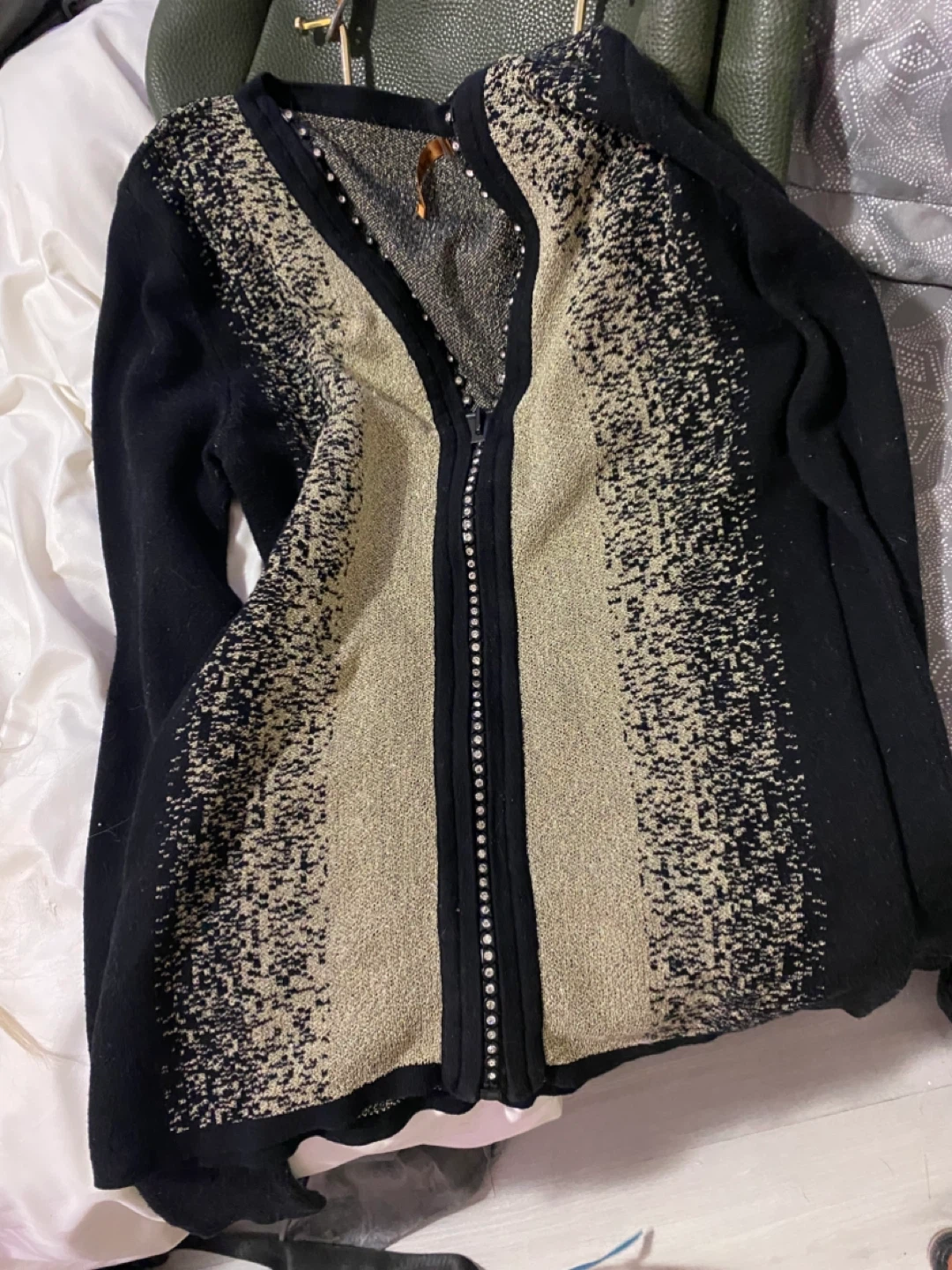 Black & Gold Zip-Up Cardigan