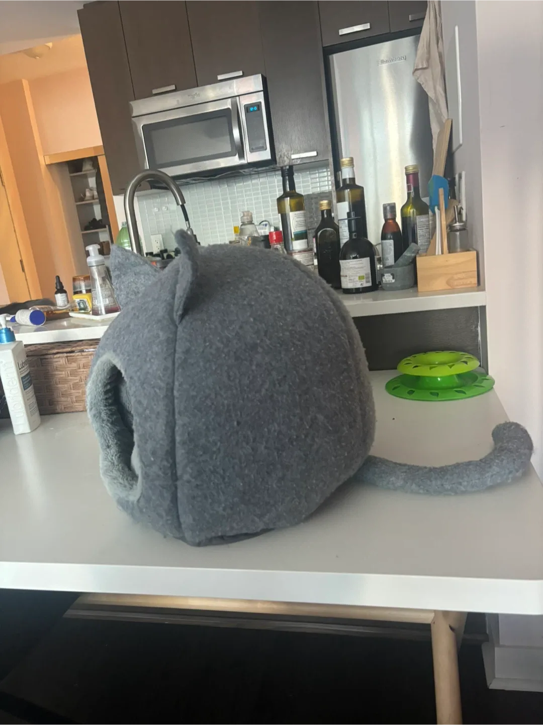 Grey Cat Bed Cave with Toy image indicator(3)