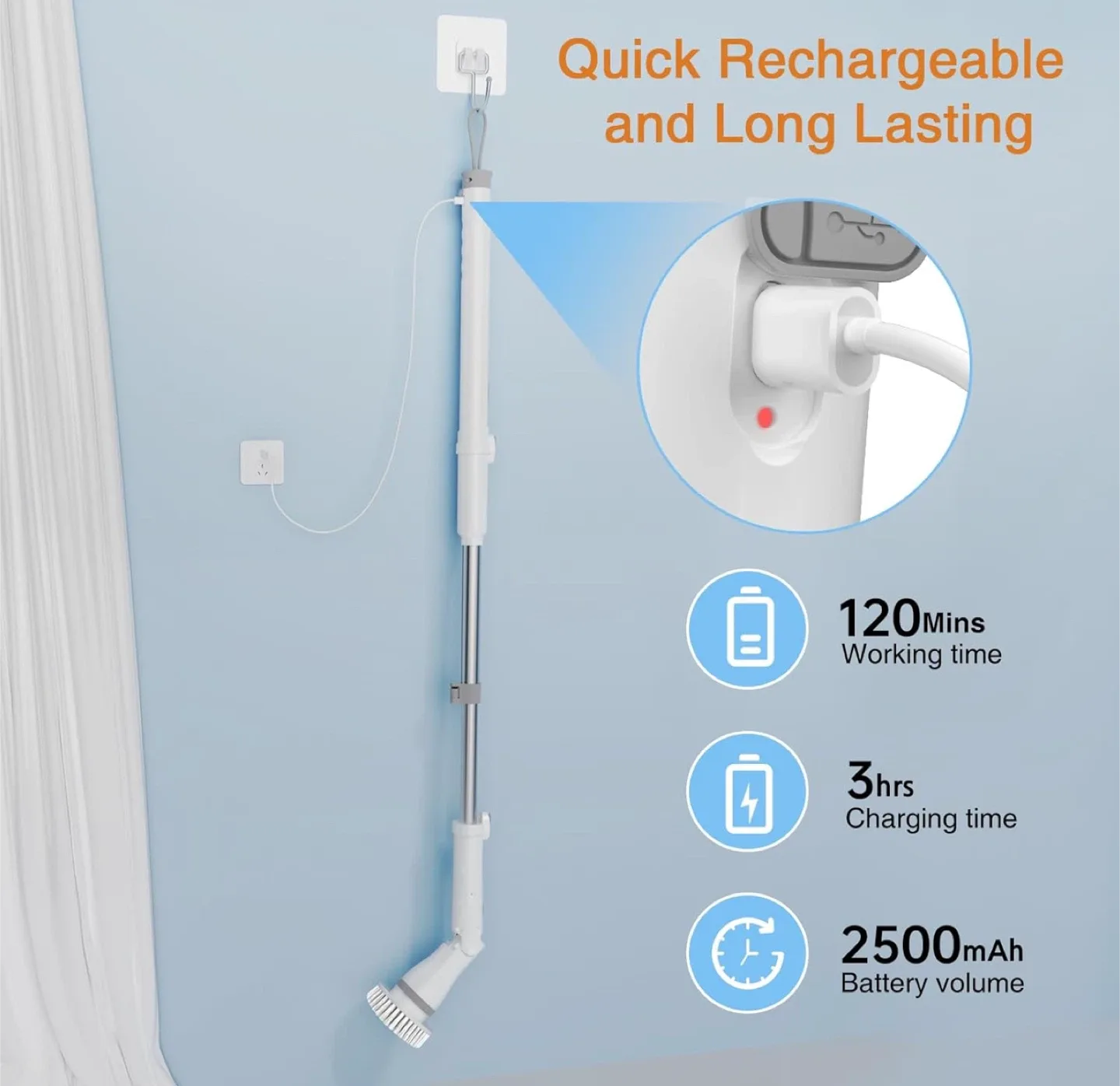 Cordless Electric Spin Scrubber with Extension Handle image indicator(4)