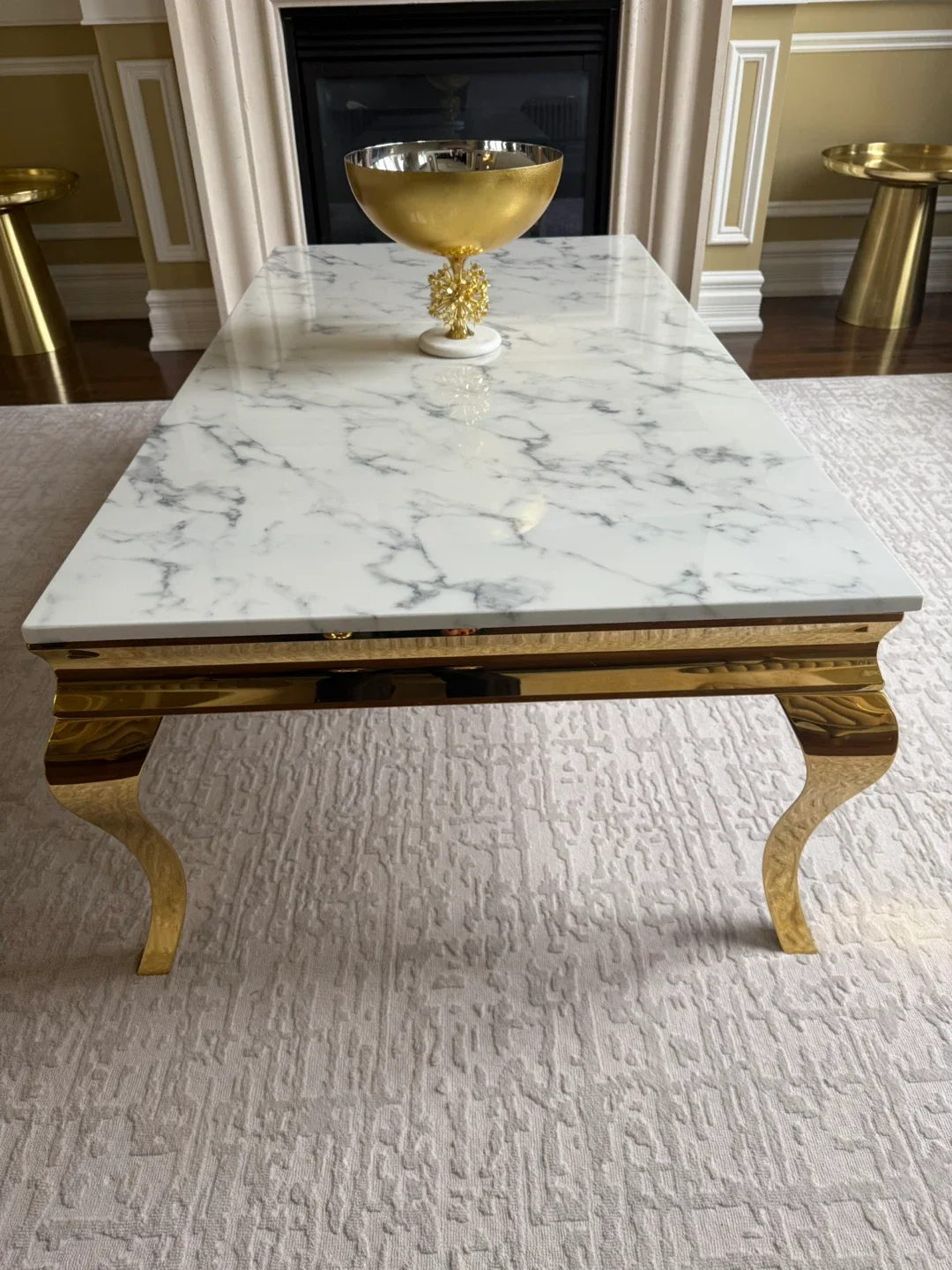 Marble Top Coffee Table with Gold Accents