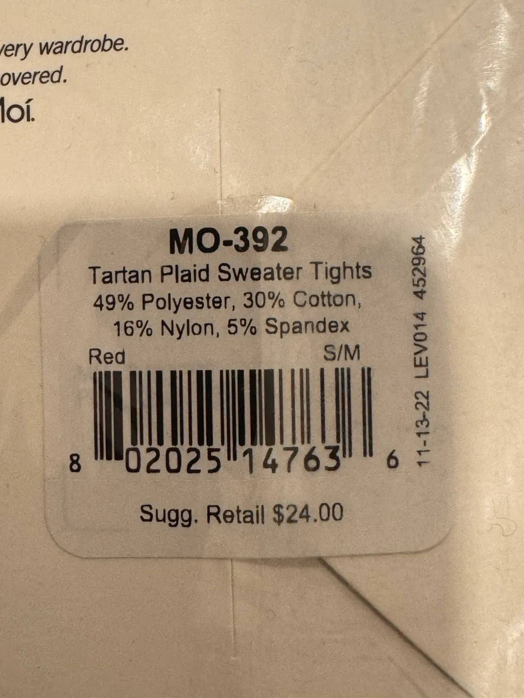 PINK PANTHERESS MeMoi Tartan Plaid Sweater Tights S/M Red image indicator(4)