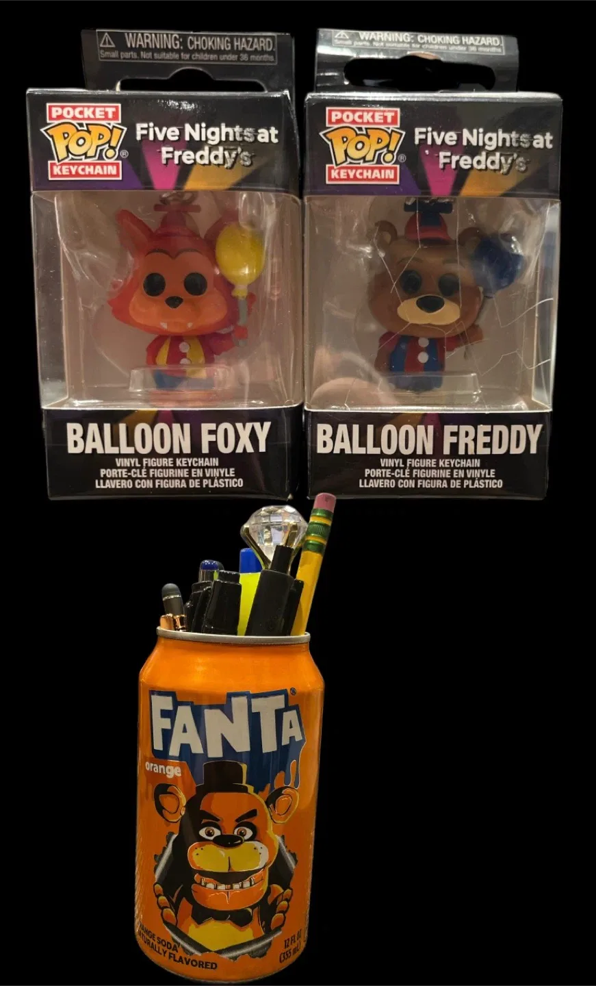 Fanta Soda Can Pen Holders & FNAF Keychains