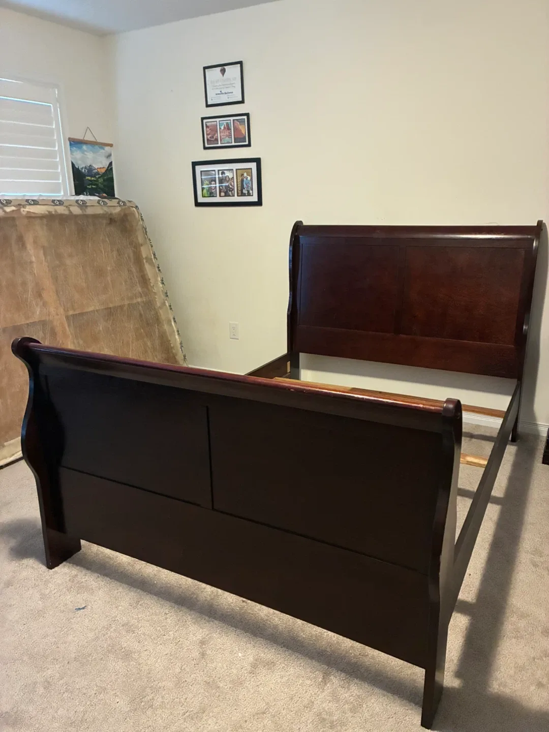 Dark Wood Sleigh Bed Frame (double )