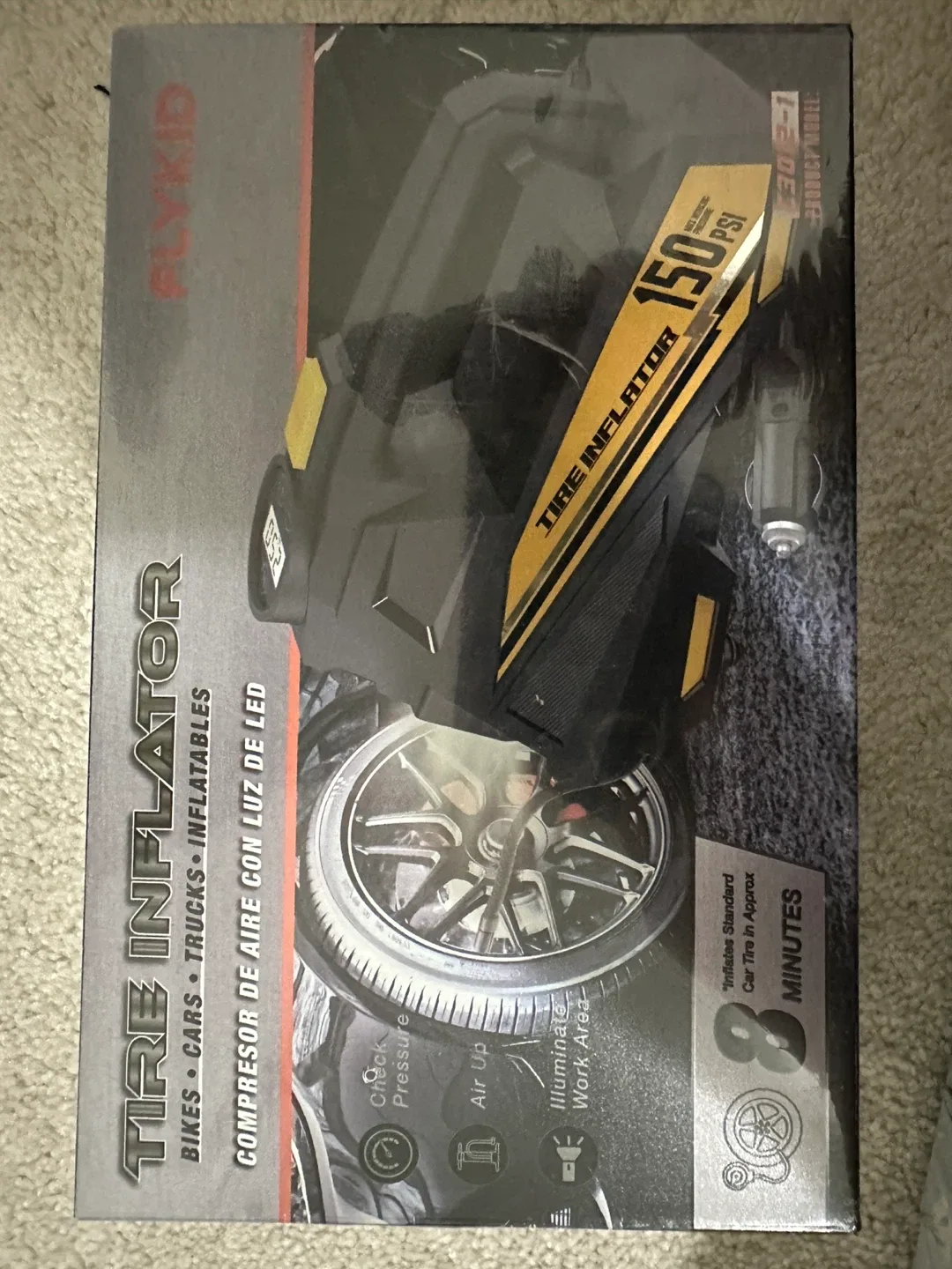 FLYKID Tire Inflator for Bikes, Cars, Trucks - NEW