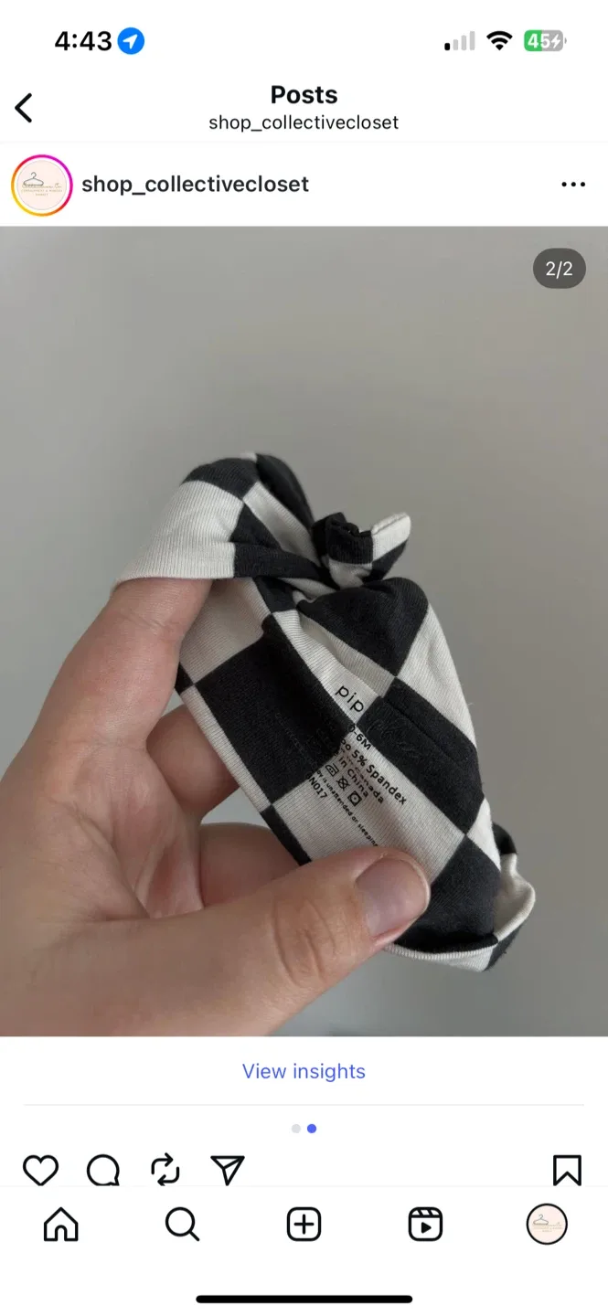 Pip & phee 0/6m  Black & White Checkered Headband image indicator(2)