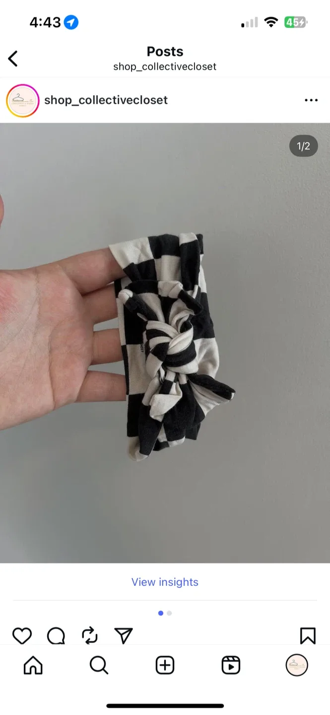 Pip & phee 0/6m  Black & White Checkered Headband