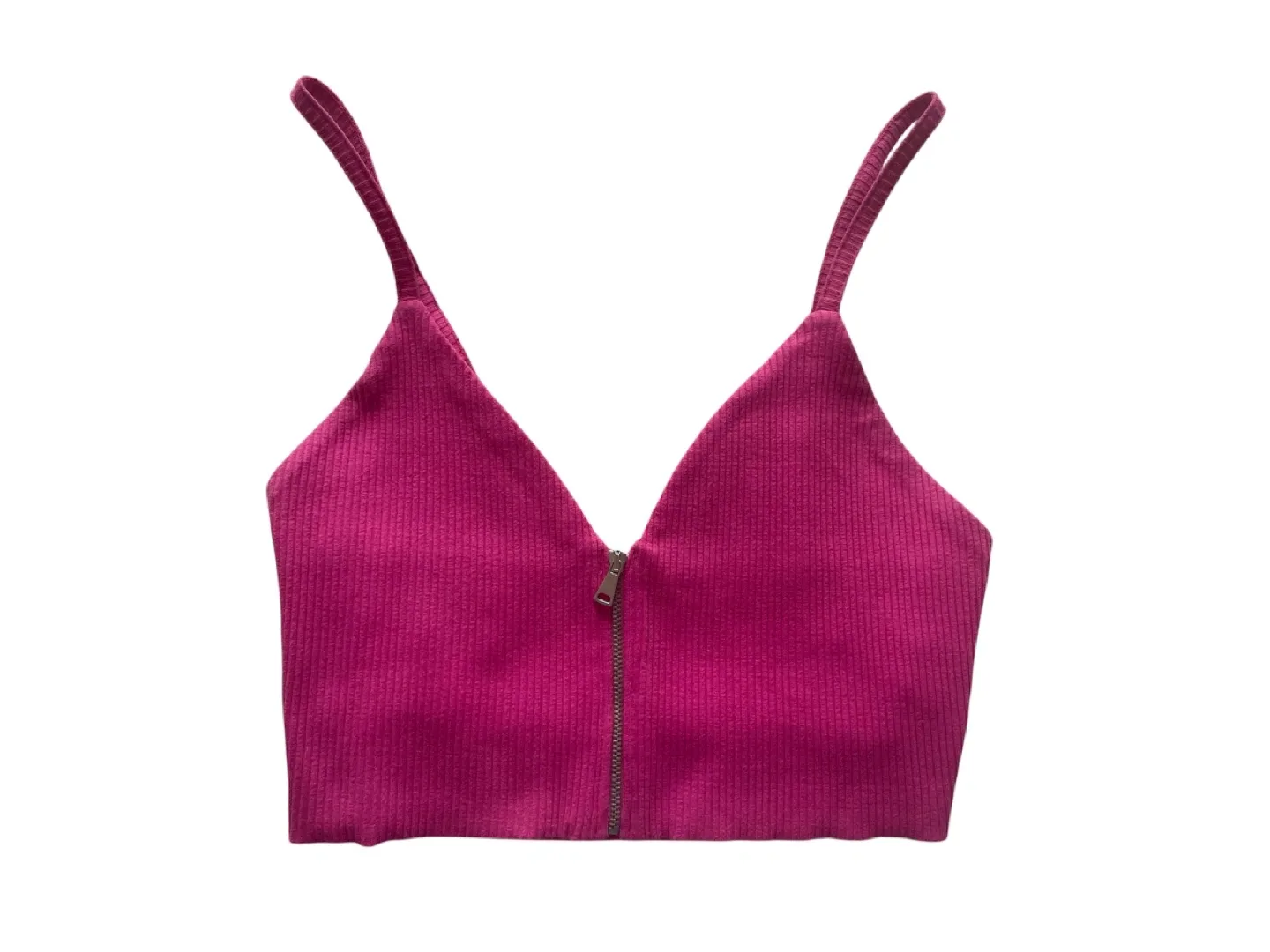 Zara Pink Ribbed Crop Top with Zipper #Cleanout image indicator(2)