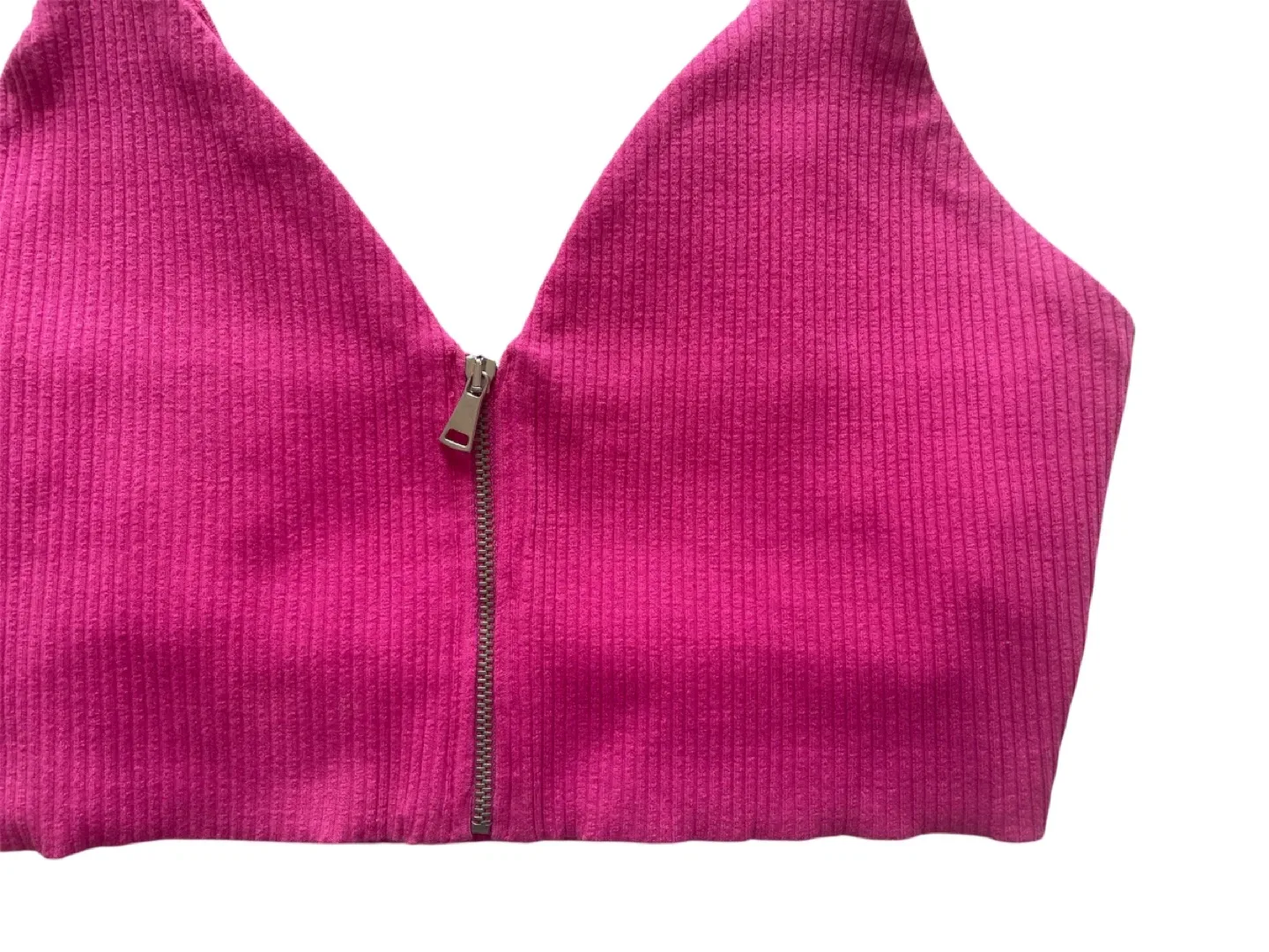 Zara Pink Ribbed Crop Top with Zipper #Cleanout image indicator(3)
