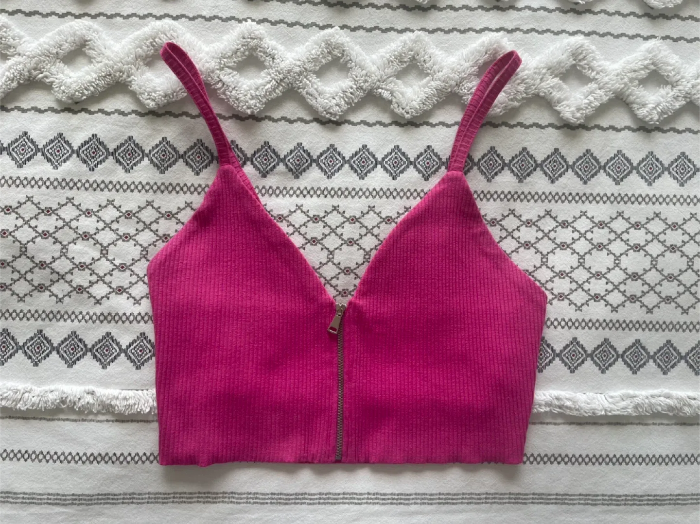 Zara Pink Ribbed Crop Top with Zipper #Cleanout image indicator(4)