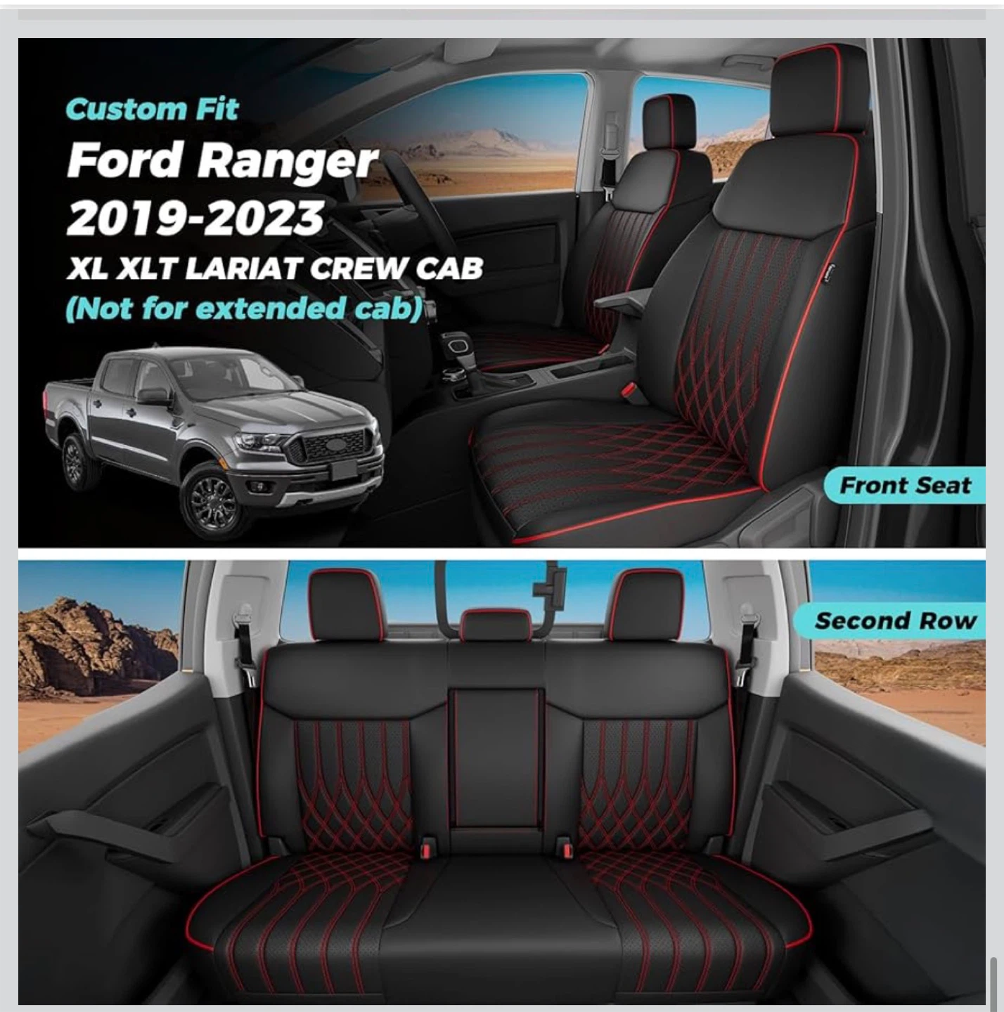 FEINEPRO Ford Ranger Seat Covers (Black/Red) - photo 4