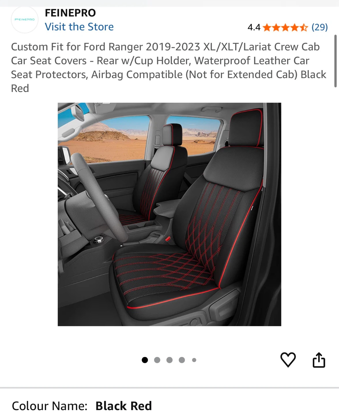 FEINEPRO Ford Ranger Seat Covers (Black/Red)