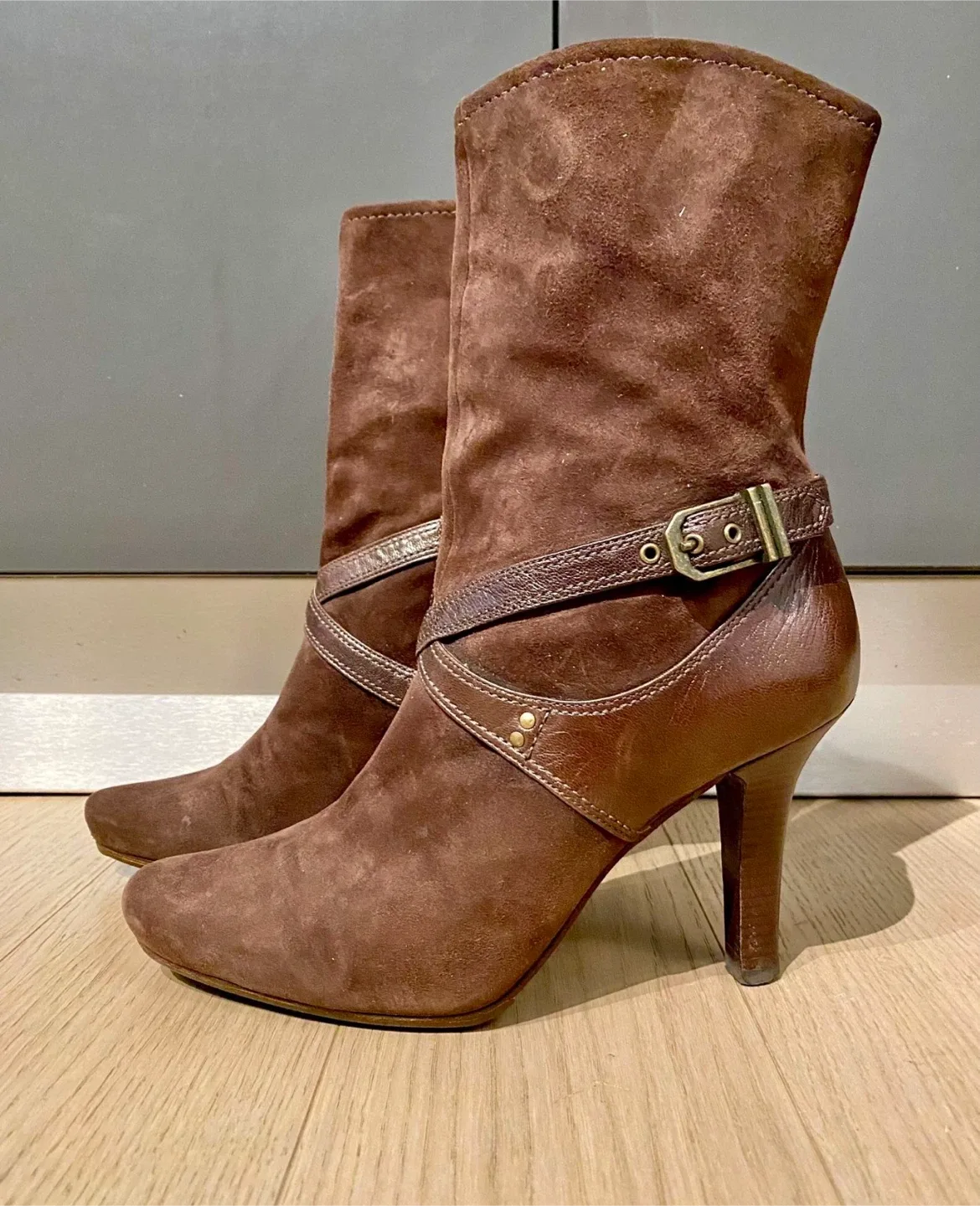 Miz Mooz Brown Suede Heeled Boots - Size 8.5