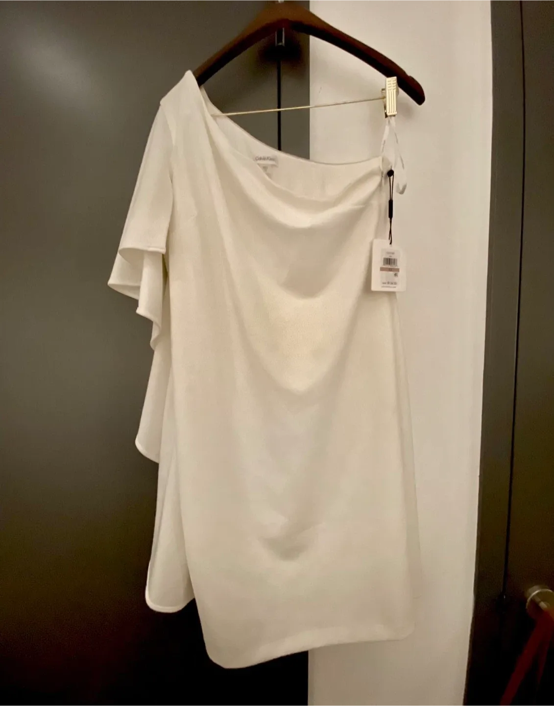Calvin Klein White One-Shoulder Dress - Size 12 image indicator(3)