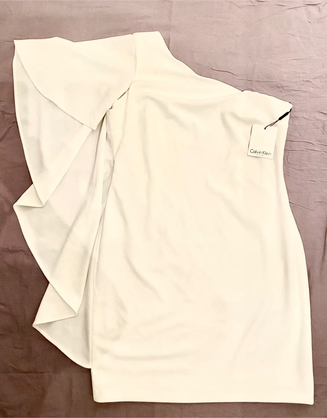 Calvin Klein White One-Shoulder Dress - Size 12