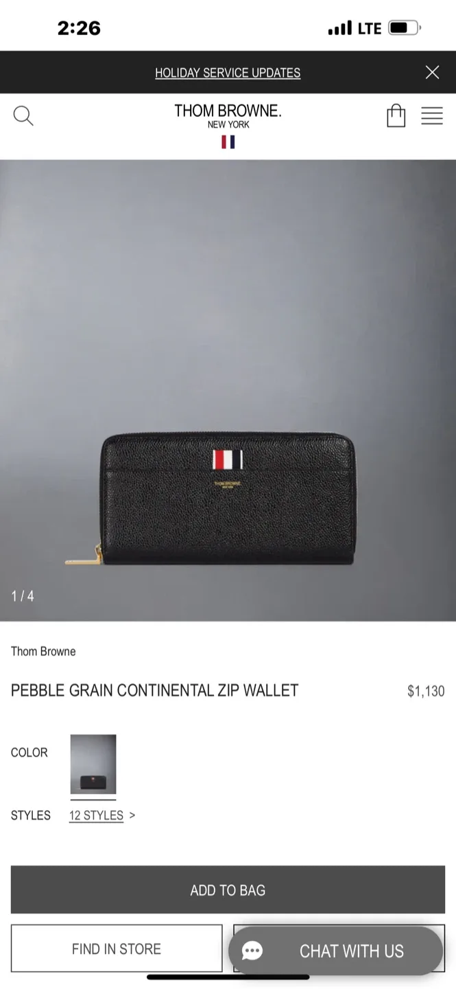 Thom Browne Black Leather Zip Around Wallet image indicator(3)