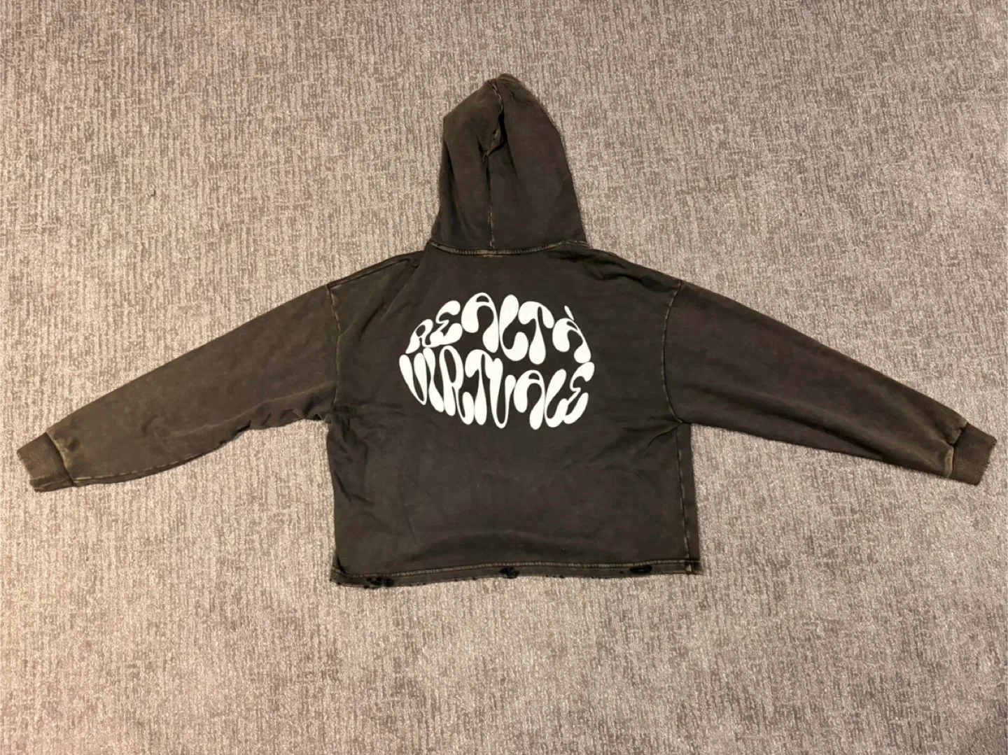 Realtà Virtuale Cropped Distressed Frayed Hoodie image indicator(2)