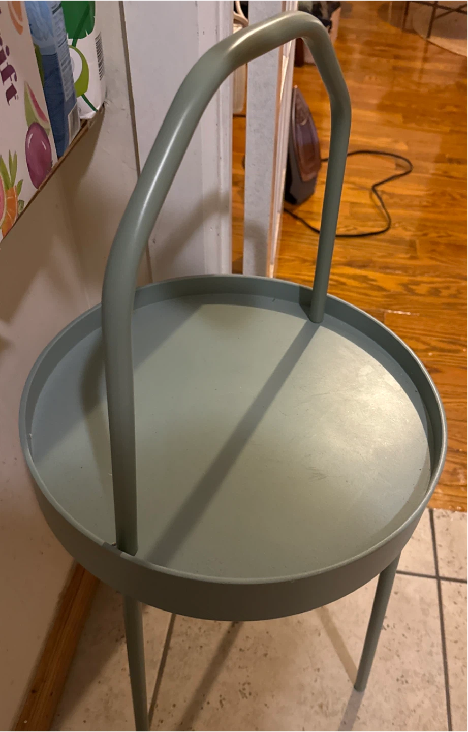 Sage Green Round Side Table with Handle
