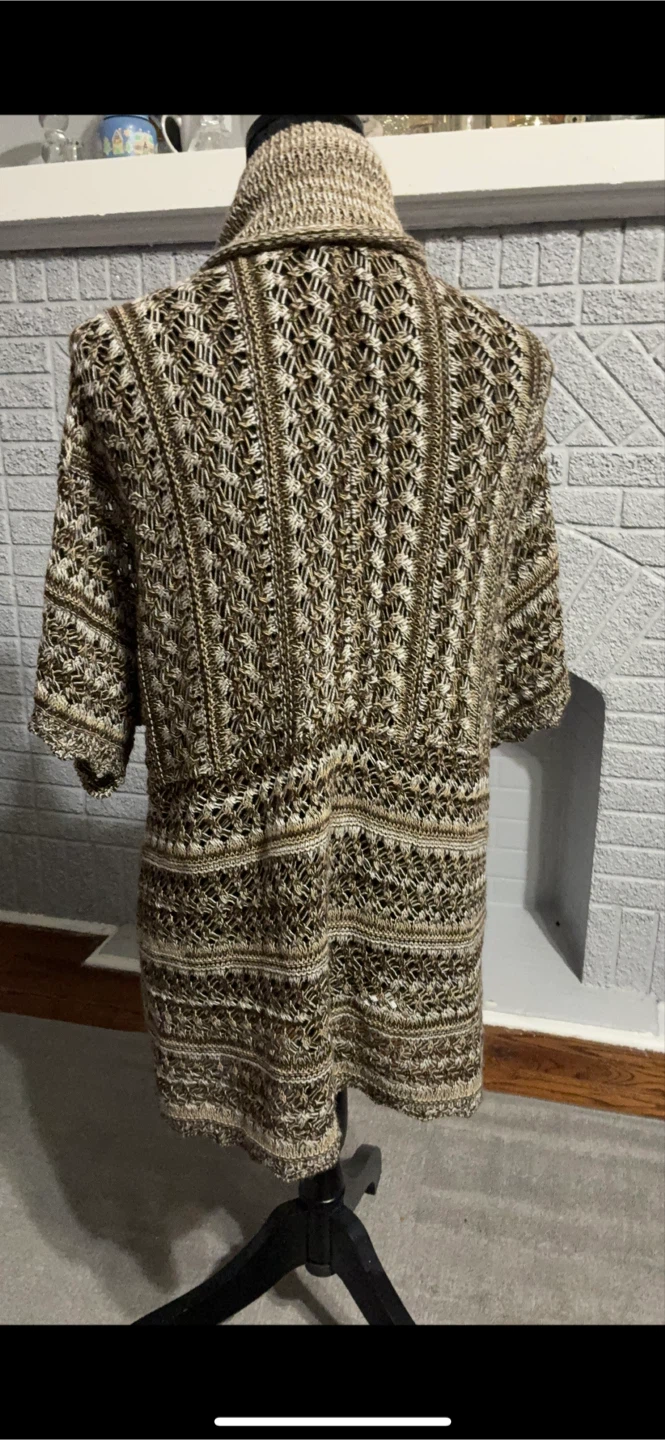 Crochet Knit Cardigan - Brown/Tan - photo 2