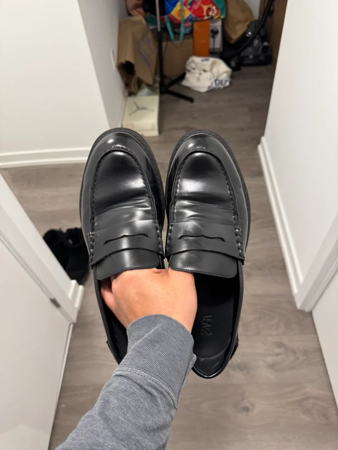 Zara Black Leather Loafers Size 45/US12