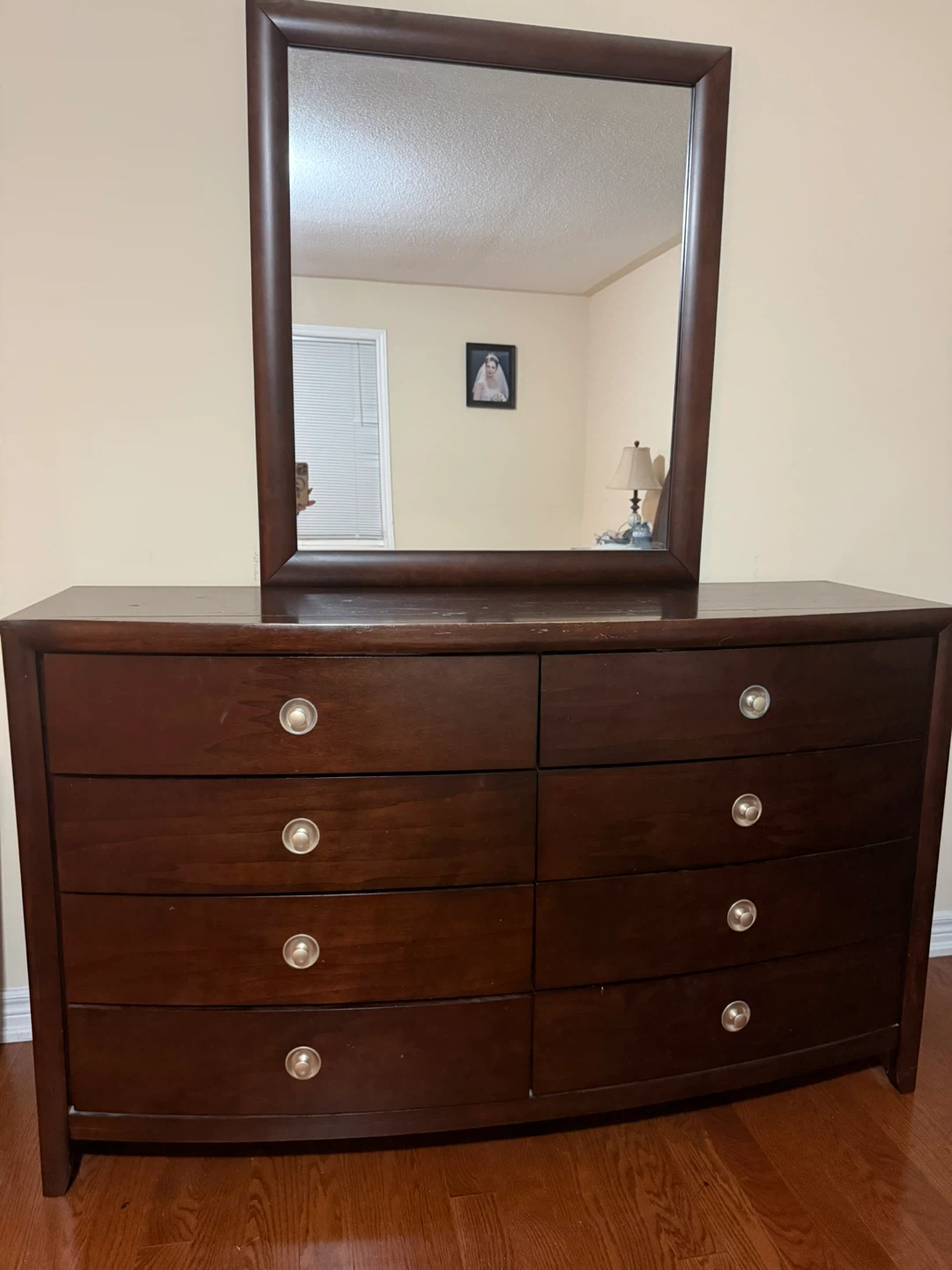Bedroom Set - Bed frame , mattress,Dresser, Mirror, Nightstand