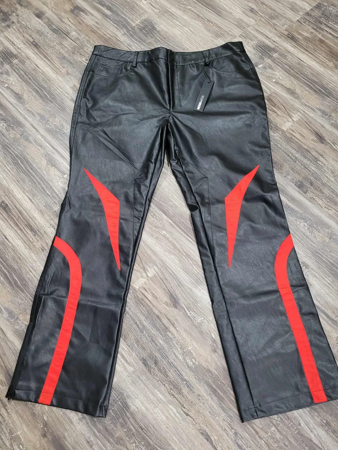 New Nova Men pleather Sydney Moto Pants Black/Red Size 42