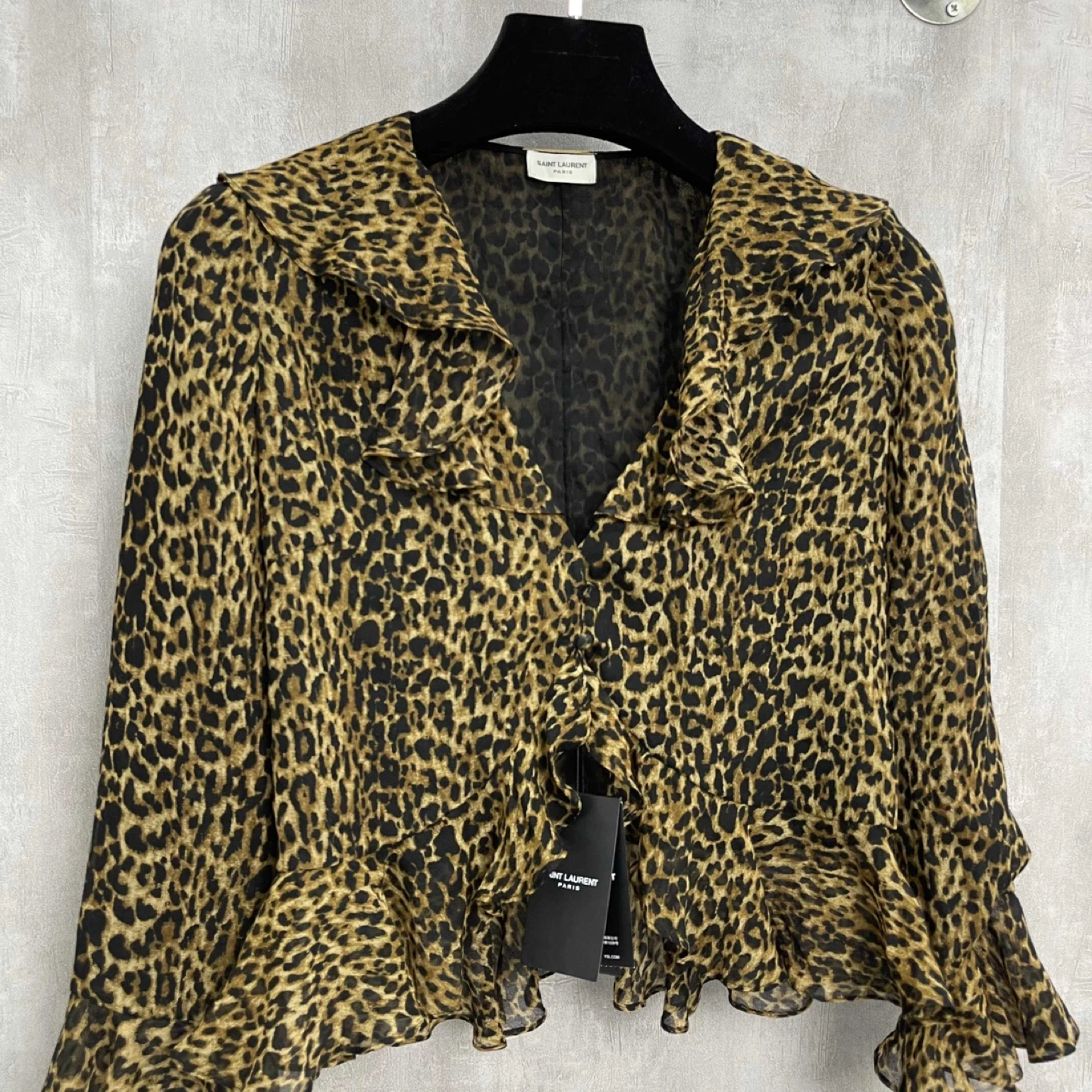 Saint Laurent Leopard Print Ruffle Blouse - photo 2