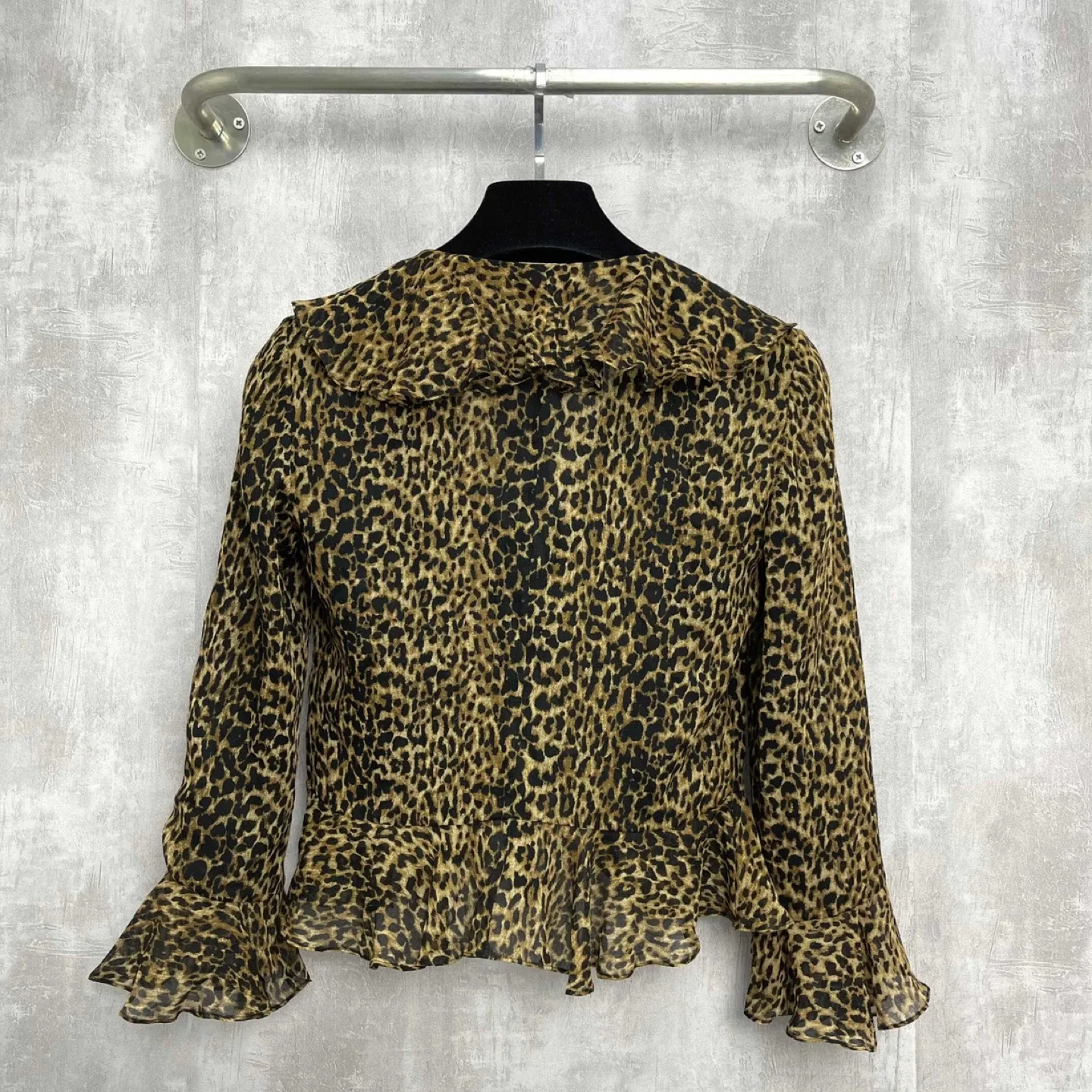 Saint Laurent Leopard Print Ruffle Blouse image indicator(3)