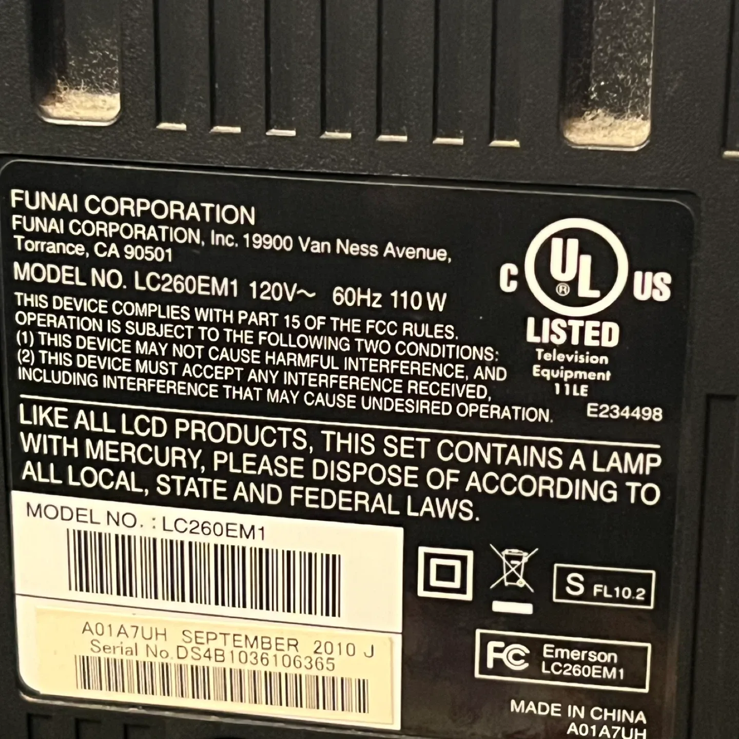 Emerson LC260EM1 26" LCD TV image indicator(3)