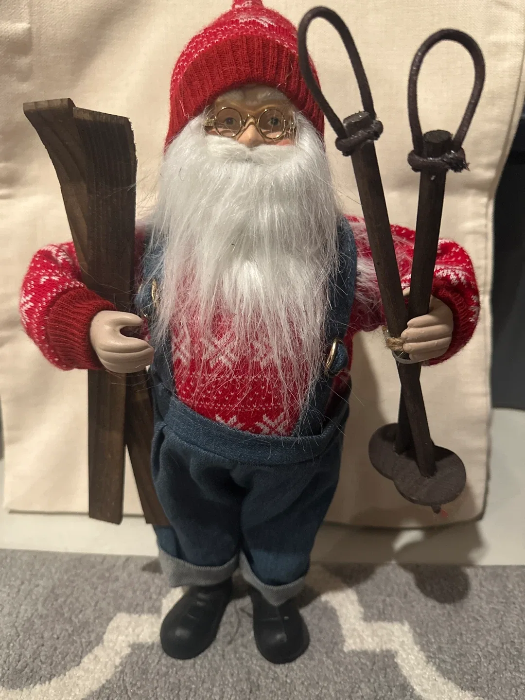 Santa Figurine with Skis and Poles