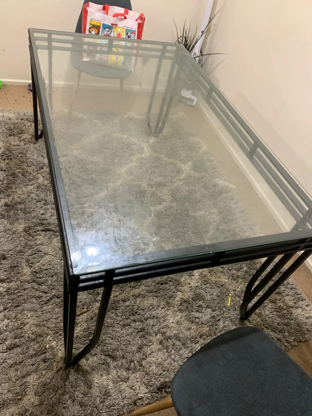 Glass Top Dining Table with Black Metal Frame