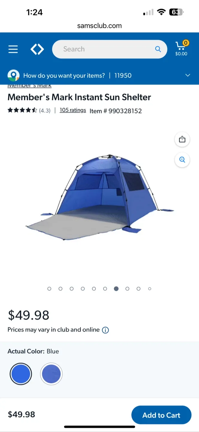 Member's Mark Instant Sun Shelter Tent - Blue