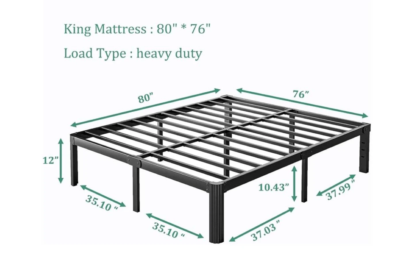 King Size 12 Inch Platform Metal Bed Frame - Black - photo 2