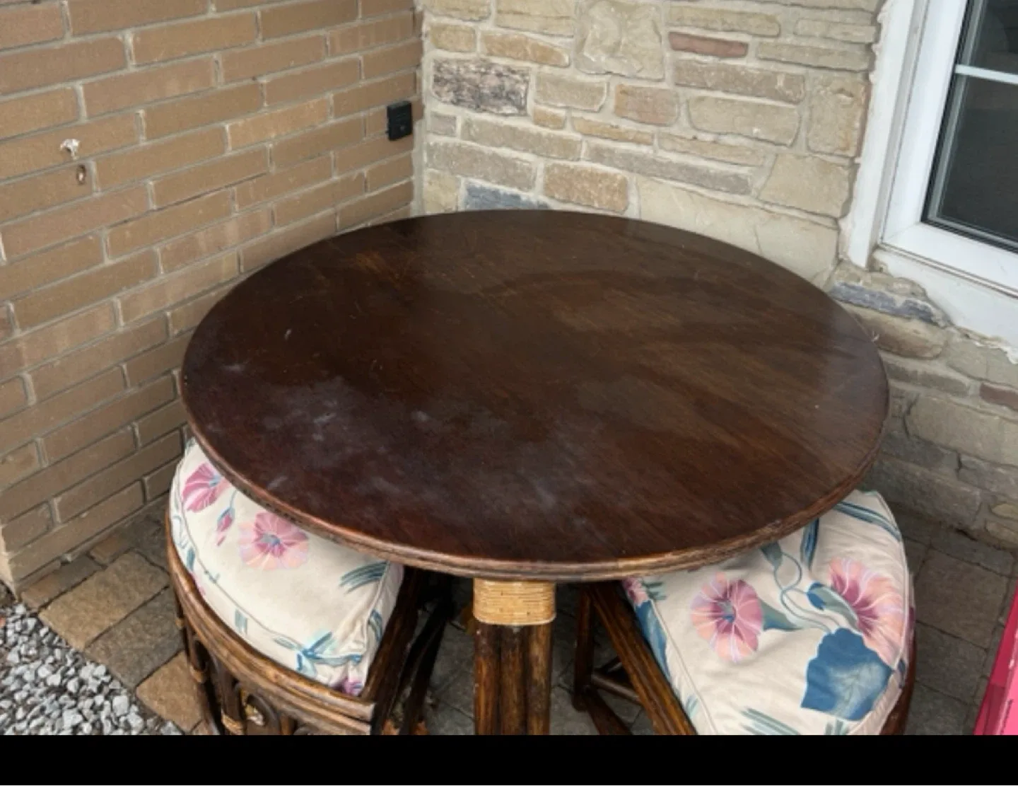 Round Wooden Table with Two Chairs