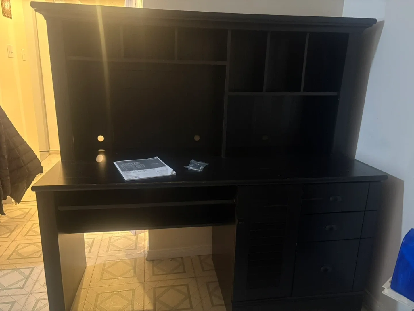 Black Wooden Desk with Hutch