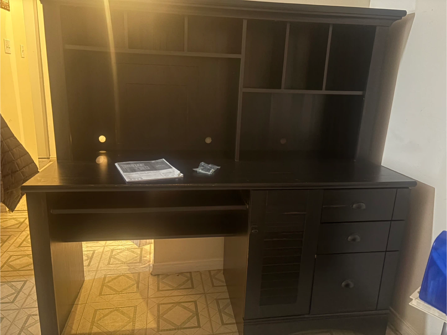 Black Wooden Desk with Hutch - photo 2