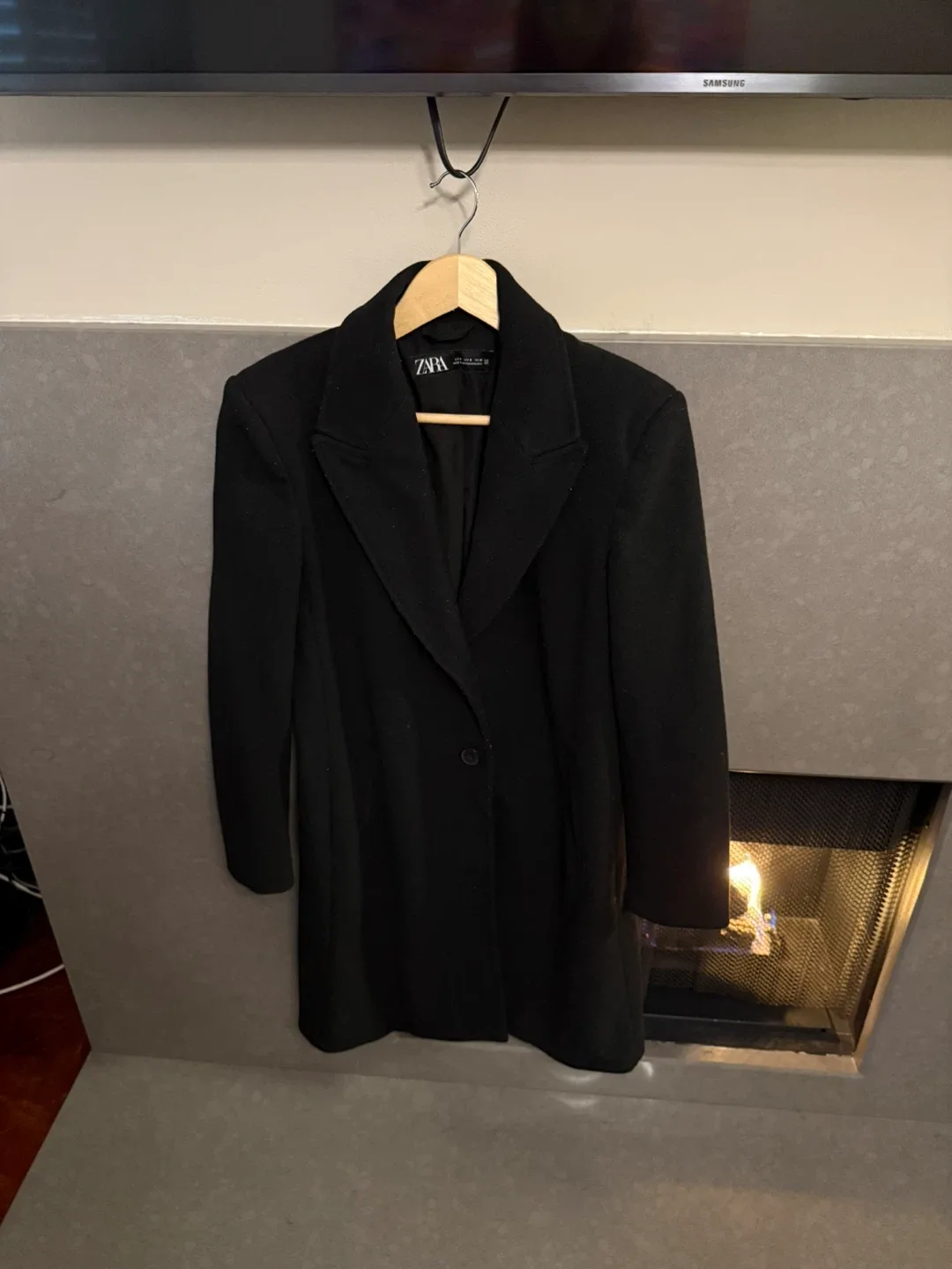 Zara Fitted Soft Coat - Black, Size Small