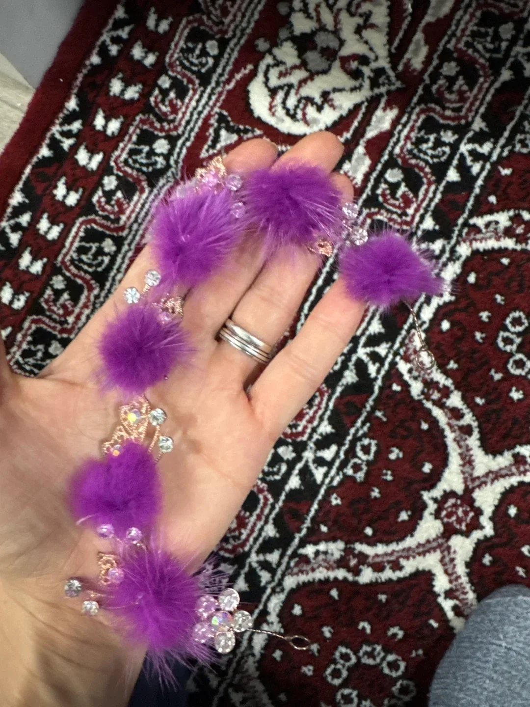 Purple Fur & Rhinestone Headband