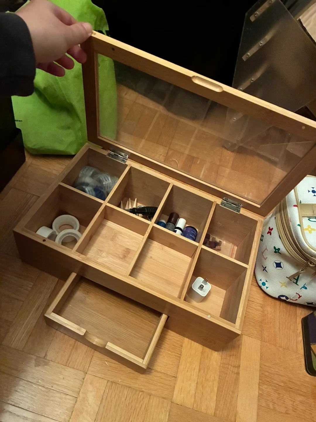 Wooden Organizer Box with Glass Lid