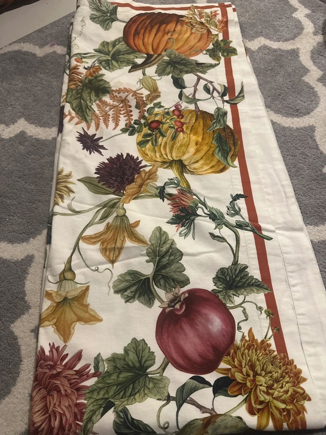 William Sonoma Floral & Pumpkin Print Tablecloth