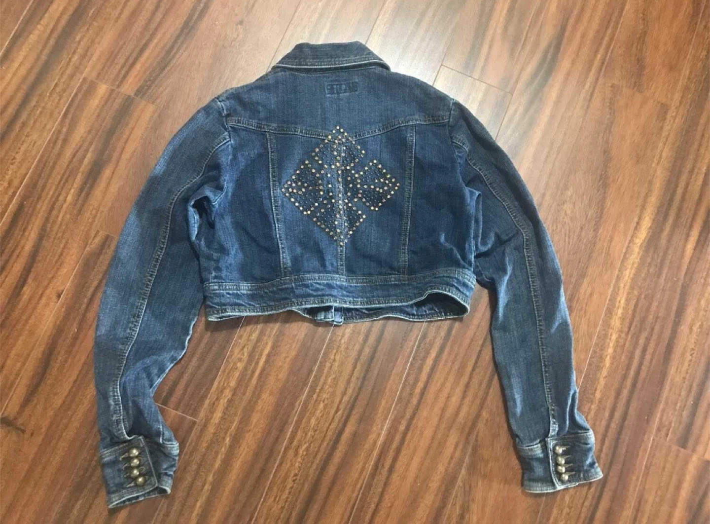 UB Jeans women’s large crop denim jacket rhinestone beaded Y2K - photo 2