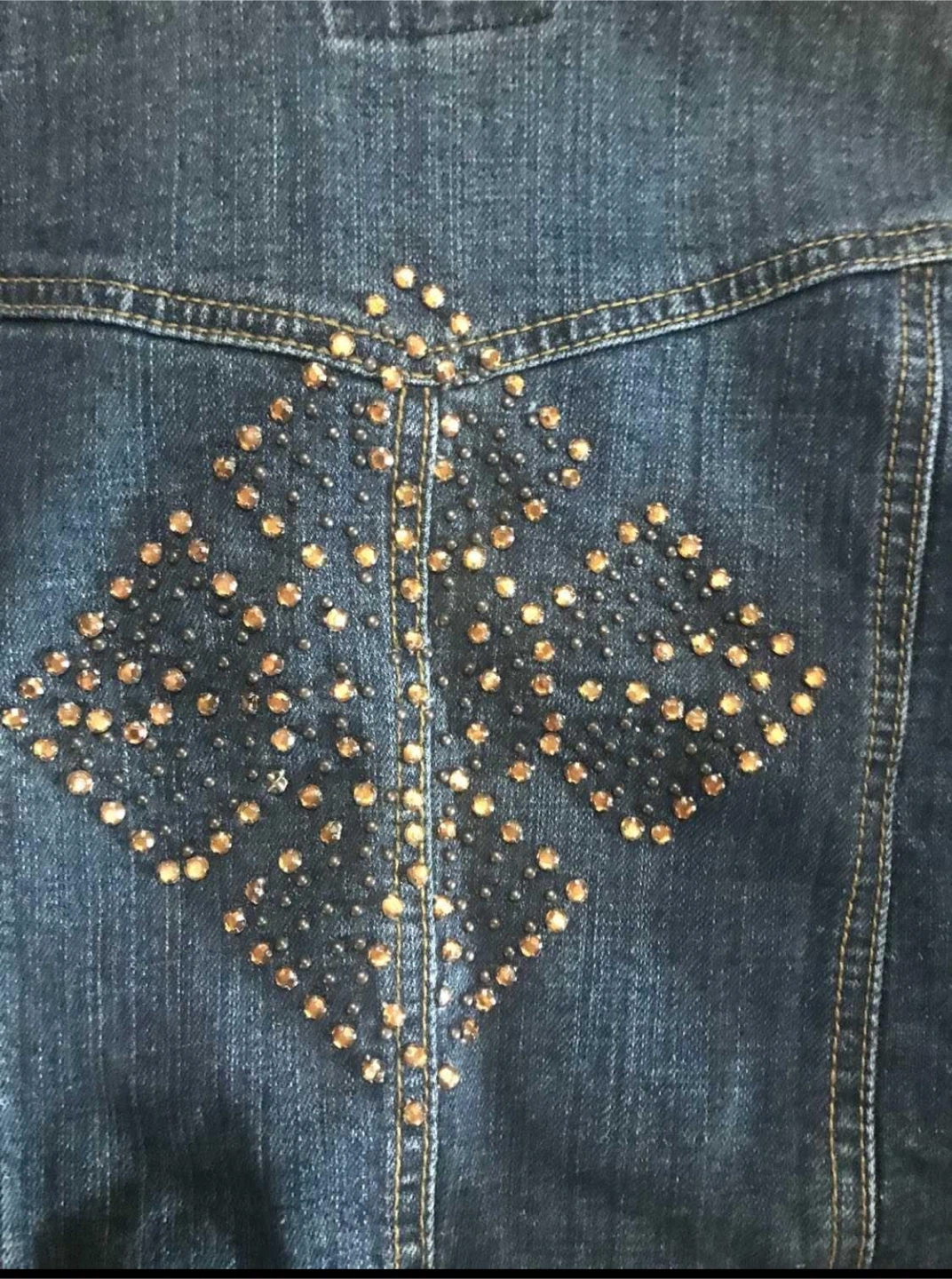 UB Jeans women’s large crop denim jacket rhinestone beaded Y2K - photo 3
