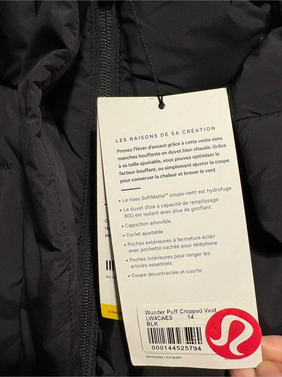 New Lululemon Wunder Puff Cropped Vest - Size 14 image indicator(6)